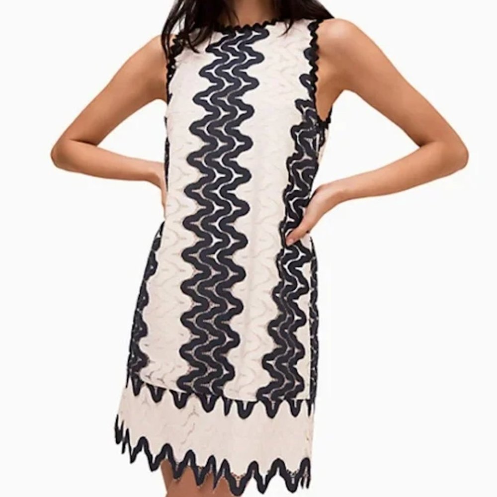 Kate Spade Sand Dune Lace Black/Cream Shift Dress SIZE 6